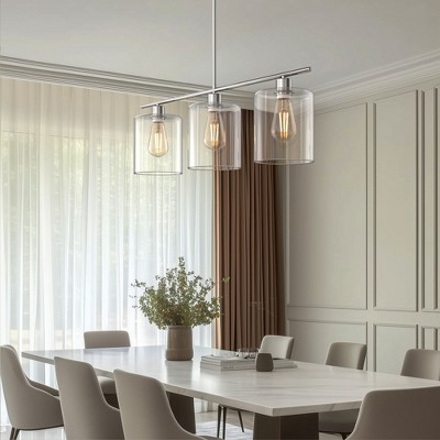DORESshop Modern 3/4 Light Gold Kitchen Island Pendant Light , Retro Industrial Linear  Ceiling Lights with Clear Glass Shade for Kitchen