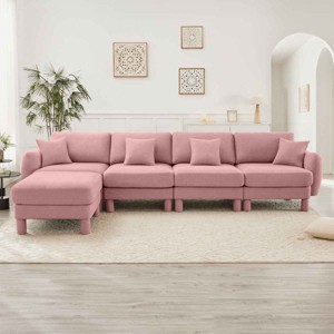 L-Shape Sectional Sofa with Ottoman, 4-Seater Sofa with Armrests and Cylindrical Legs, Boucle Fabric Couch with Cushion-Coolbibila - 1 of 4