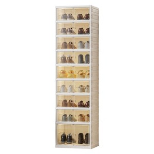 9-Tier Foldable Shoe Rack, Collapsible Plastic Shoe Storage Organizer with Doors, No Assembly Required for Apartments, Dorms, Closet - 1 of 4