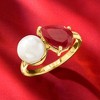Ross-Simons 7.5-8mm Cultured Pearl and 3.00 Carat Ruby Toi Et Moi Ring in 18kt Gold Over Sterling - 4 of 4