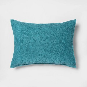 King Stitched Medallion Pillow Sham Teal - Opalhouse , Blue