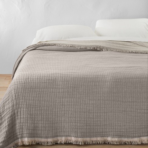 Full/queen Reversible Textured Cotton Chambray Coverlet Dark Gray