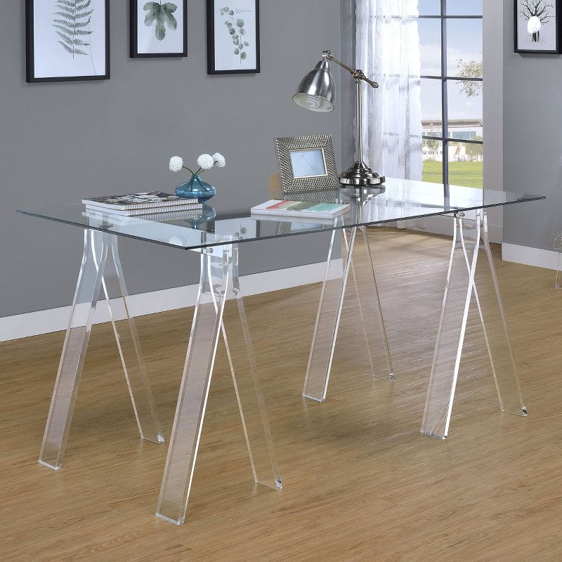 Amaturo Glass Top Acrylic Sawhorse Writing Desk Clear - Coaster, 3 of 8