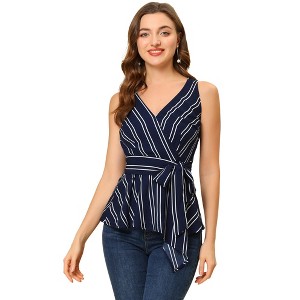 Allegra K Women's Sleeveless V Neck Tie Waist Asymmetric Hem Wrap Peplump Tops - 1 of 4