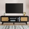 LIVAREEmlen 63'' Dark Rattan TV Stand with 2 Storage Cabinets for 65 Inch TV, Entertainment Center with Solid Wood Legs, Media Console Table - 2 of 4