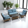 4-Piece Patio Sectional Low Dining Sofa Set with Steel Table, Blue Cushions, and Detachable Covers – Comfortable Outdoor Conversation Set - 3 of 4