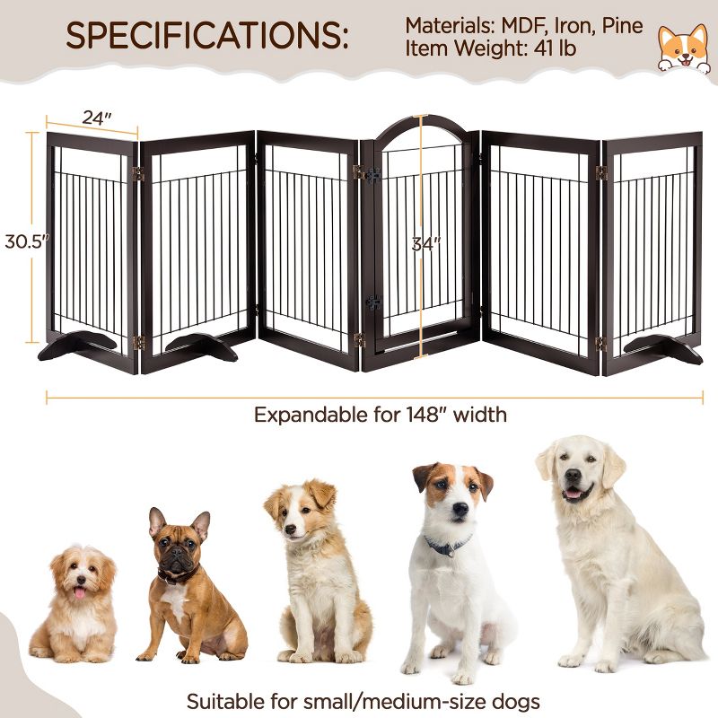 Yaheetech 34" Height Tall Pet Gate with Wood and Wire for Doorway, 5 of 11