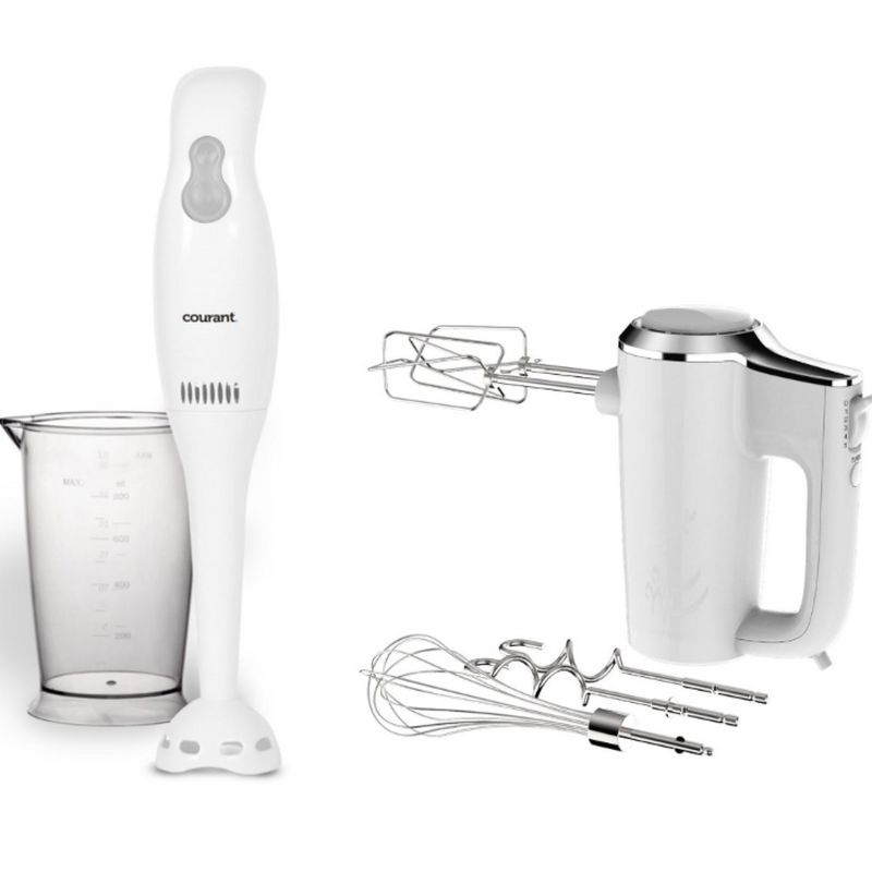 250W 5-Speed Hand Mixer with 2-Speed Hand Blender and measuring Cup- White, 1 of 6