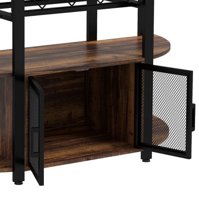 Rustic Brown Wine Bar Cabinet with LED Lights and Charging Station