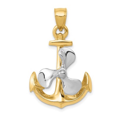 Black Bow Jewelry 14k Two Tone Gold Polished Anchor and Spinning Propeller Pendant
