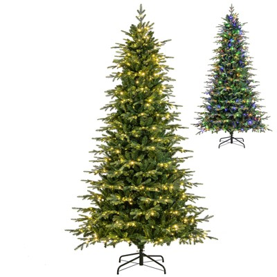 Tangkula 9/7.5/6 FT Pre-lit Artificial Christmas Tree, Hinged Xmas Tree w/ 1770/1162/714 Branch Tips, 560/380/260 Multicolored & Warm White LED Lights