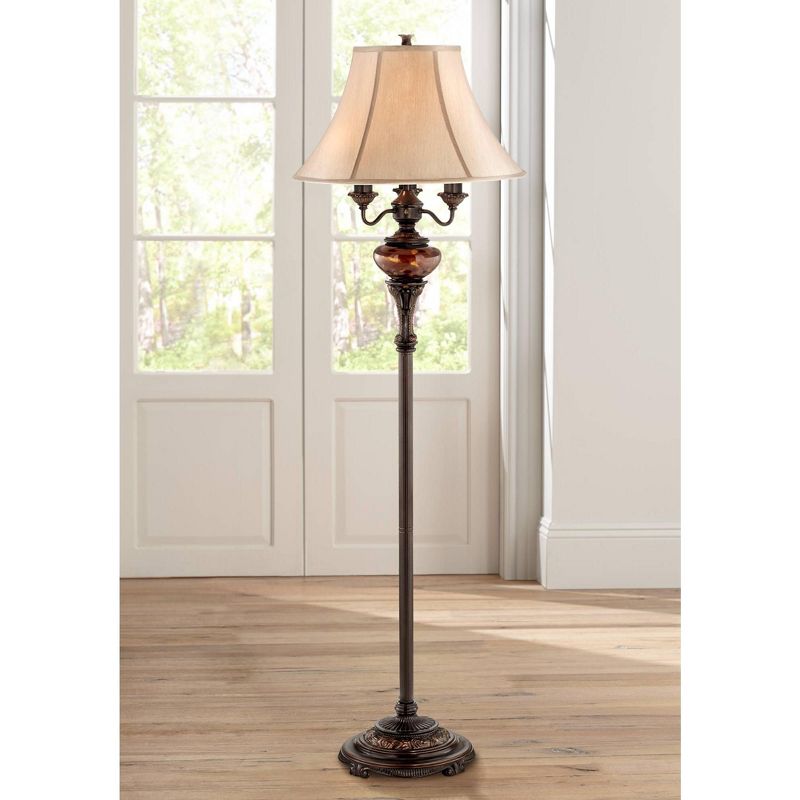Barnes and Ivy Traditional Floor Lamp 4-Light 63" Tall Lush Bronze Tortoise Glass Font Bell Shade for Living Room Reading Bedroom Office, 2 of 10