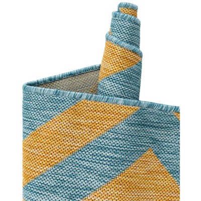 Napa Geometric Yellow and Aqua Outdoor Woven Area Rug 6x9