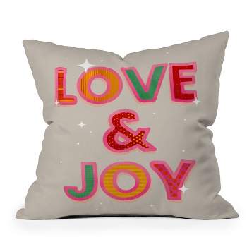 16"x16" Showmemars 'LOVE & JOY' Festive Letters Square Throw Pillow Green - Deny Designs