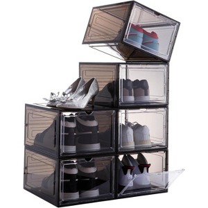 Attop Shoe Box Organizer,Set of 6,Stackable Plastic Shoe Box with Clear Door, Shoe Storage Box Containers,For Display Sneakers,Fit up to US Size 12 - 1 of 4