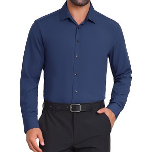 INSPIRE CHIC Men's Solid Color Button Down Long Sleeves Stretch Business Dress Shirt - 1 of 4