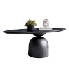 Black Oval Solid Wood Coffee Table with Pedestal Base, Modern Accent Table for Living Room, Office or Small Spaces - Koiai - 3 of 4