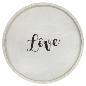 HomeRoots 14" Gray And Black Love Round Serving Tray With Handles - 1 of 4
