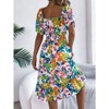 Coolmee Women Square Neck Short Sleeve Midi Dress Summer Boho Floral Swing Beach Dress - 3 of 4