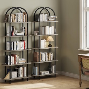 71" Arched Bookshelf 5 Tier Bookcase Open Bookshelf with Metal Frame Plant Stand Freestanding Display Rack - 1 of 4