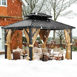 Patio Gazebo - 10x12ft Double Roof Heavy Duty Galvanised Steel Pavilion with Nettings/Curtains, Metal Roof for Patio/Terrace/Lawn/Deck - 1 of 4