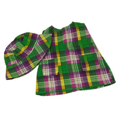 Doll Clothes Superstore Green Madras Dress and Hat For Baby Dolls