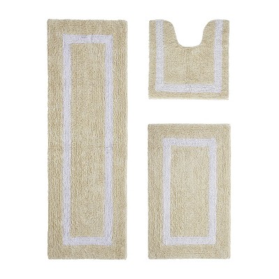 Hotel Bath Rug 100% Premium Cotton Tufted Weave Two Tone Reversible 3 Piece Bathroom Rug Set, Super Soft & Water Absorbent, Machine Washable Bathmat