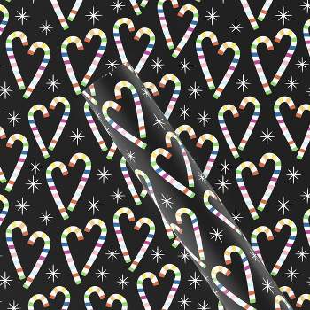 50 sq ft Rainbow Candy Cane Print Pride Christmas Gift Wrap Black - Wondershop™