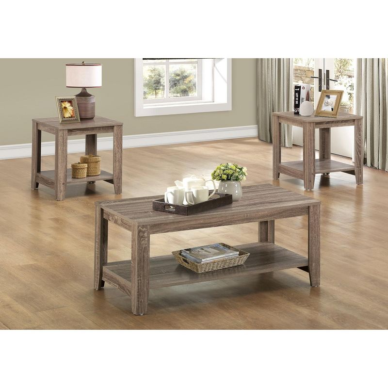Monarch Specialties 3 Piece Occassional Table Set with Shelves, Dark Taupe, 1 of 6