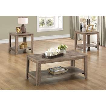 Monarch Specialties 3 Piece Occassional Table Set with Shelves, Dark Taupe