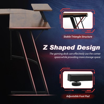Brown L-Shaped Wood Corner Gaming Computer Desk