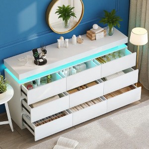 Dyonery 9 Drawer Dresser with Power Outlet,Dresser with LED Light,Modern Chest of Drawers for Closet,Double Wide Drawer Organizer Cabinet for Bedroom - 1 of 4