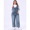 Women's Plus Size Two Piece Outfits Button-Up Jean Denim Vests and Wide Leg Stretch Denim Jeans Set - Agnes Orinda - 2 of 4