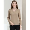 Allegra K Women's Keyhole Stand Collar Long Sleeve Button Front Work Blouses - 3 of 4
