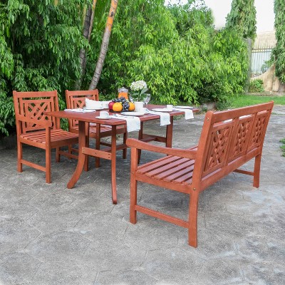 Malibu 4pc Wood Outdoor Patio Picnic Dining Set - Tan - Vifah