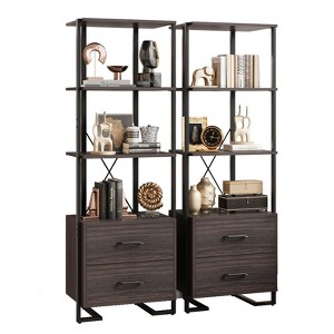 4 Tier Bookshelf with Storage Drawers,70.9 Inch Tall Industrial Book Shelf with Open Display Shelves,4 Shelf Bookcase with Metal Frame - 1 of 4