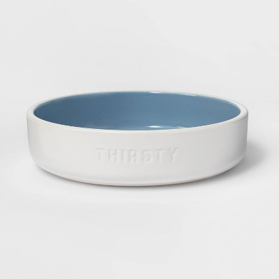 2Cup Cat & Dog Dish Bowl with Debossed & Resist Pattern - Thirsty - Blue & White - Boots & Barkley™