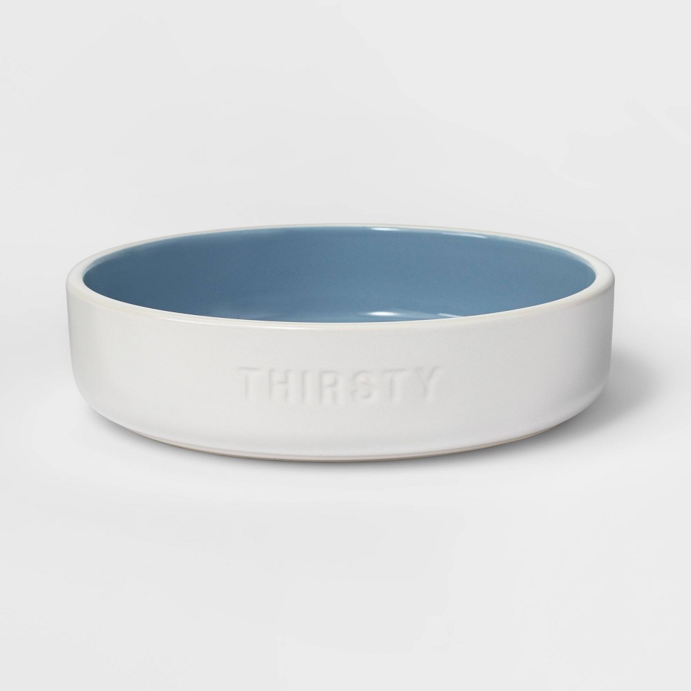  Cat & Dog Dish Bowl with Debossed & Resist Pattern - Thirsty - Blue & White - Boots & Barkley