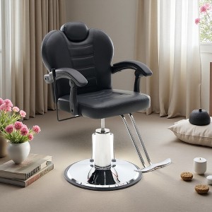 Adjustable Reclining Barber Chair with Hydraulic Pump and 360-degree Swivel - 1 of 4