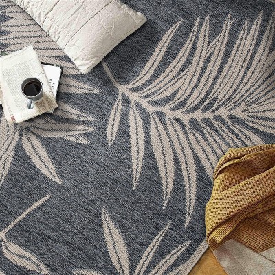 Blue Floral 5' x 7' Reversible Synthetic Area Rug