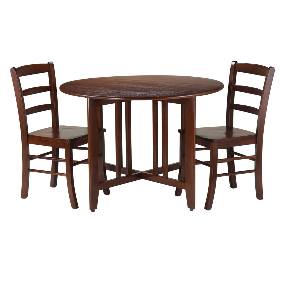 Photos - Dining Table 3pc Alamo Round Drop Leaf Dining Set with 2 Ladder Back Chairs Wood/Red 