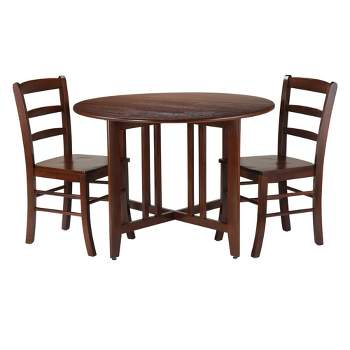 3pc Alamo Round Drop Leaf Dining Set with 2 Ladder Back Chairs Wood/Red - Winsome