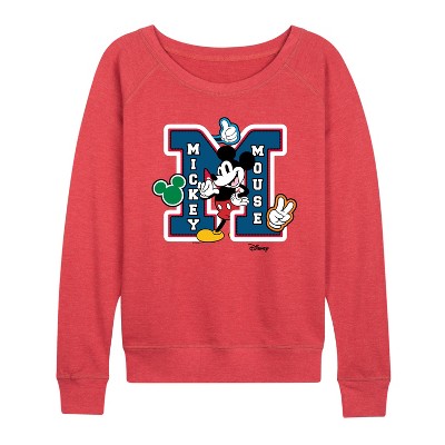 Women's - Disney - Mickey Mouse Lightweight French Terry Wide Neck Long Sleeve Shirt