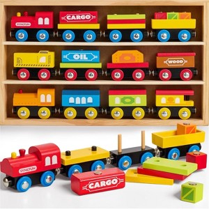 Joyfy Montessori Wooden Train Toy Set for Kids, 12PCS Magnetic