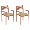 vidaXL 2x Solid Wood Teak Patio Chair with Cushions Seat - Beige - 2 of 4