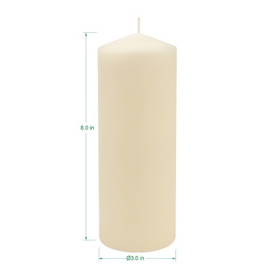 Ivory Unscented Pillar Candles, 3x8 Inch, 6-Pack