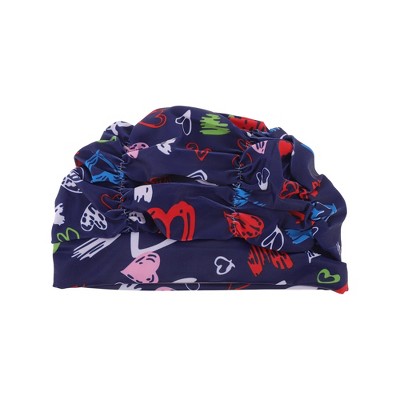 Unique Bargains Polyester Sweet Hearts Pattern Swim Cap 5.91"x9.25" Navy Blue Red 1 Pc