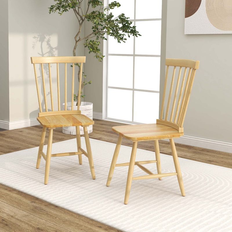 Costway Windsor Dining Chairs Set of 2 Armless Spindle Back Solid Rubber Wood Black/Natural, 4 of 10