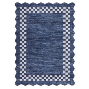 Washable Modern Scalloped Border Bedroom Living Room Rugs, Low Pile Non Slip Floor Carpet for Home - 1 of 4