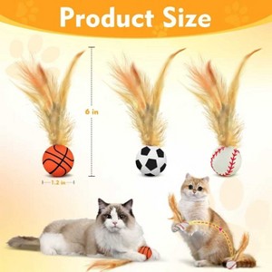 AEELLEEA 3 Pack Interactive Cat Ball Toys: Bouncy Elastic Balls with Natural Feathers for Indoor Cats & Kittens - 1 of 4